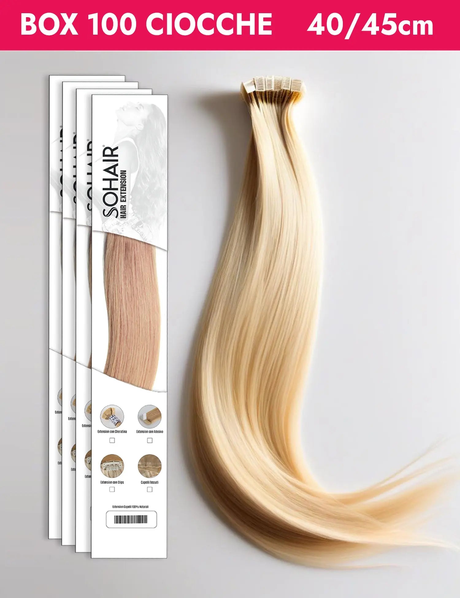 Box Hair Extension Cheratina 100 Ciocche Capelli Naturali Sohair 40-45cm