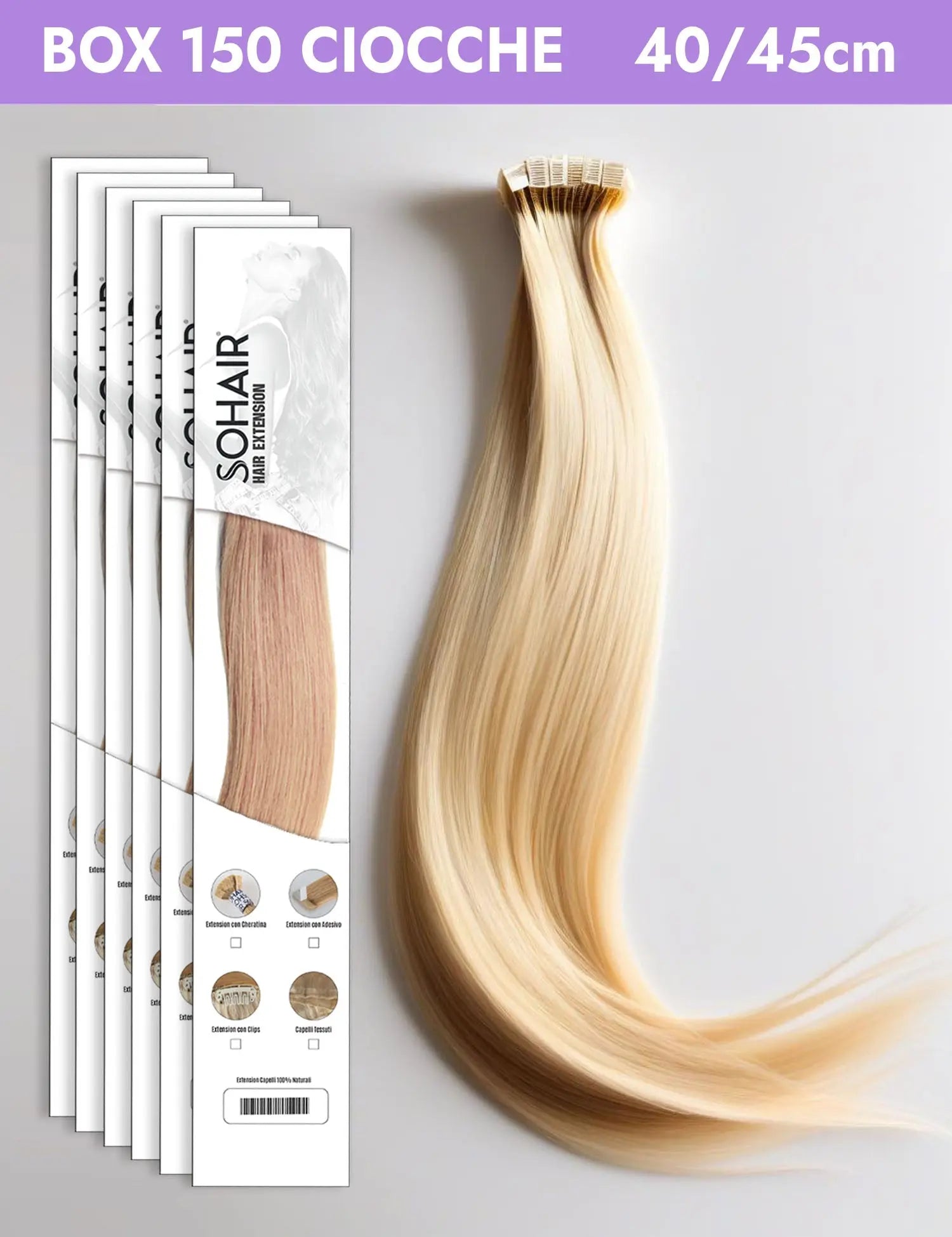 Box Hair Extension Cheratina 150 Ciocche Capelli Naturali Sohair 40-45cm