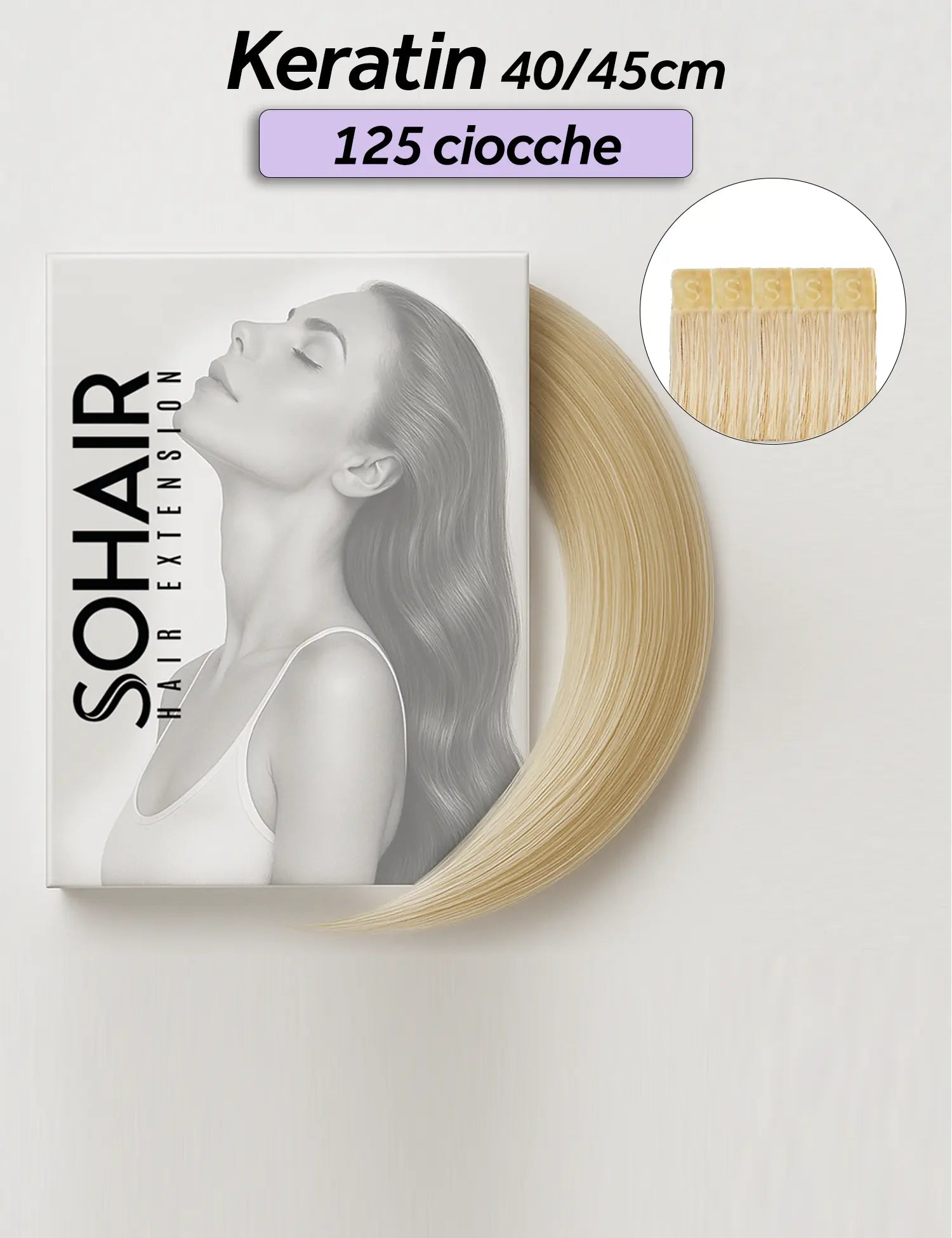 Box Hair Extension Cheratina 125 Ciocche Capelli Naturali Sohair 40-45cm Sohair Hair Extension