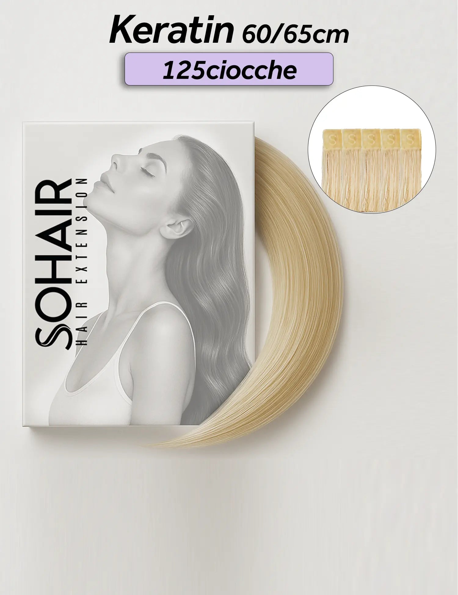 Box Hair Extension Cheratina 125 Ciocche Capelli Naturali Sohair 60-65cm Sohair Hair Extension